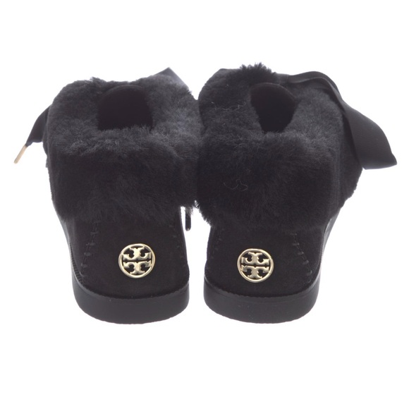 NEW Tory Burch Aberdeen Black Shearling Suede Bow Tie Slip On Slippers size 6 - Picture 9 of 13